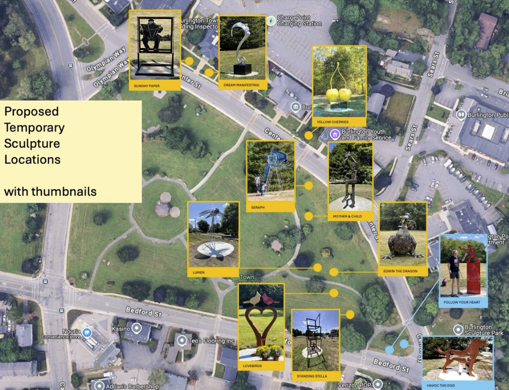 sculpture locations on the Burlington Common