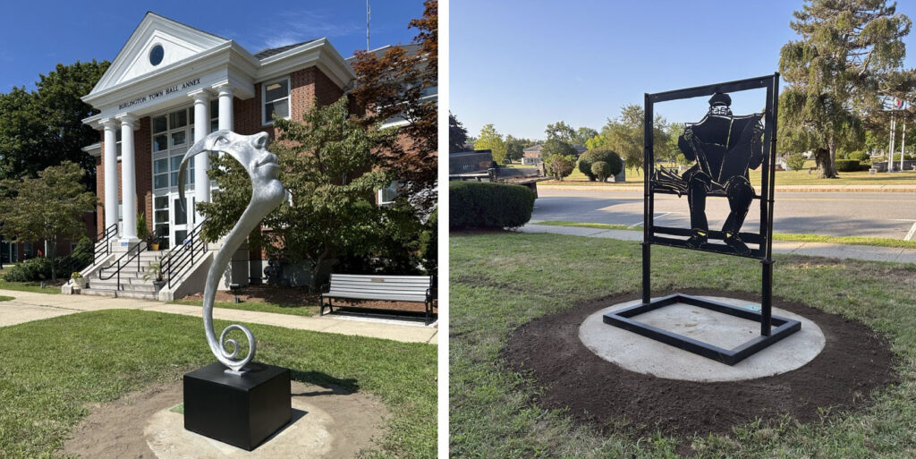 two sculptures moved in Burlington MA